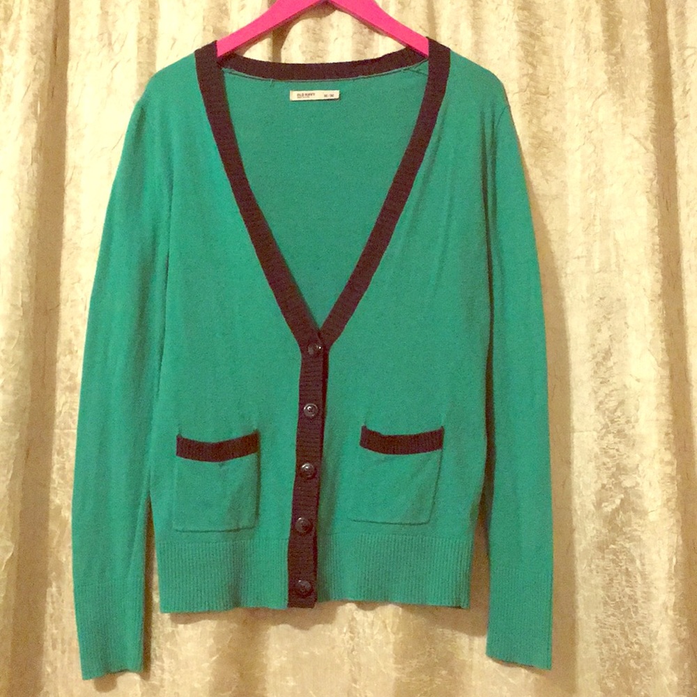 Green with grey trim button cardigan